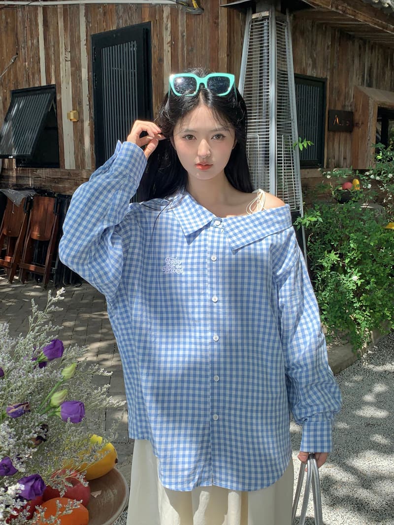 2026 오프숄더 스트랩 격자 무늬 셔츠 여성 의류 2026 가을 새로운 Chic 루즈핏 디자인 센스 긴팔 맨위 상세 이미지 13