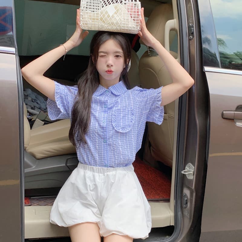 실사 2026 여름 새로운 달콤함 연령 감소 프랑스식 Chic 프릴 Feifei 소매 셔츠 맨위 여성 의류 이미지 5