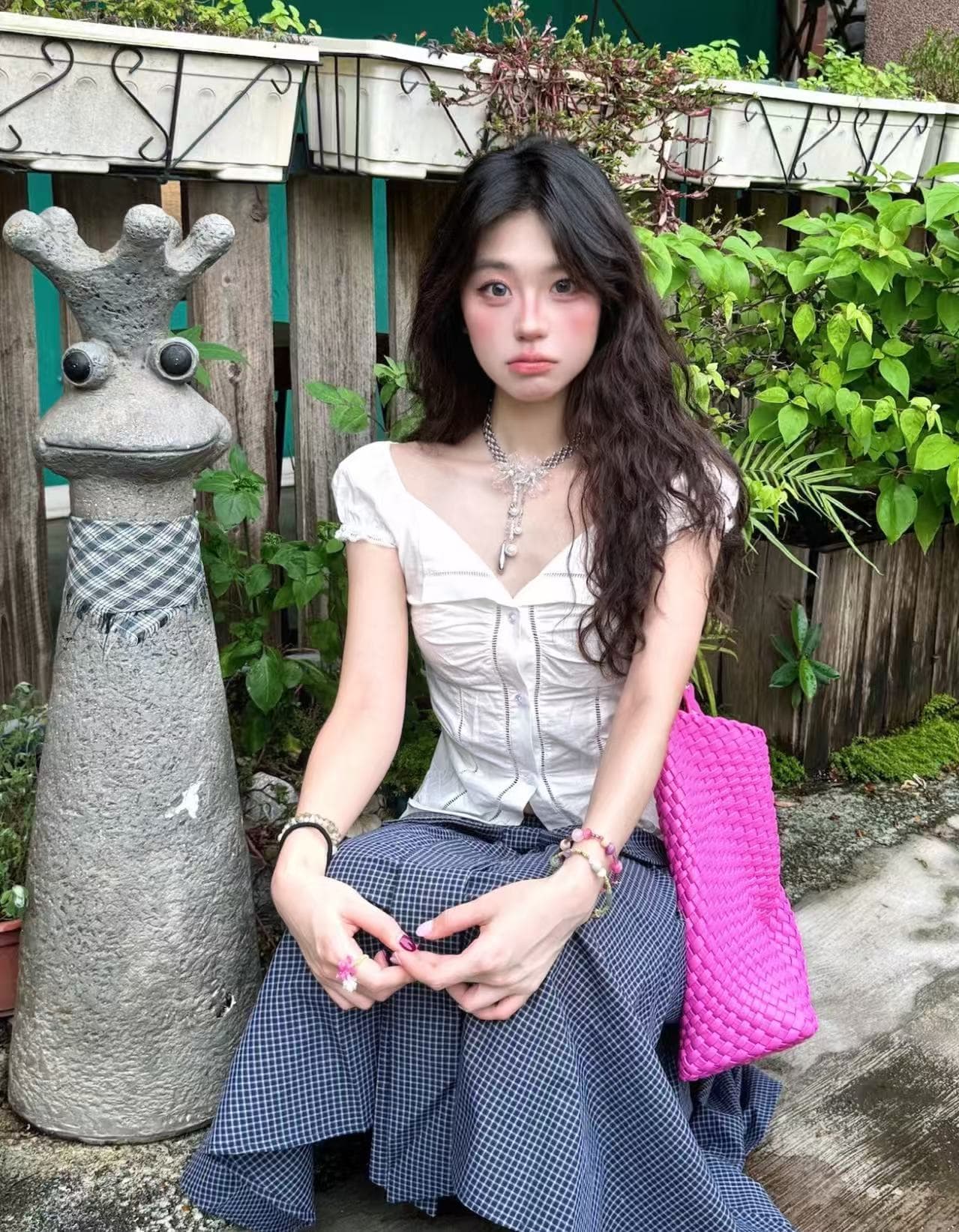 한 부서 고급 센스 반팔 여성 셔츠 여름 거품 소매 셔츠 작은 셔츠 몸매 가꾸기 슬림해 보이는 허리 수축 핫걸 맨위 트렌디 상세 이미지 2
