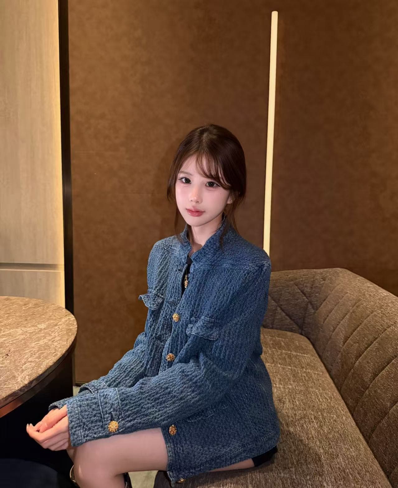 파란색 레트로 짜임 작은 샤넬 스타일 데님 재킷 가을 새로운 패션 다용도 재킷 맨위 상세 이미지 4