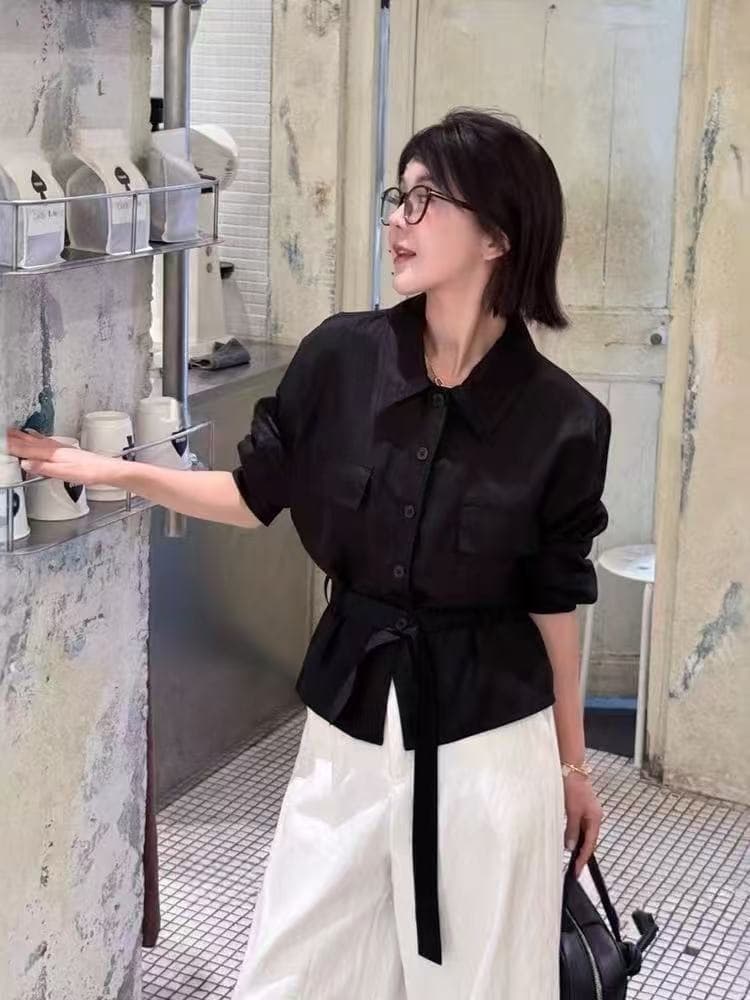 유럽 상품 2026 봄 느슨함 센스 패션 다용도 허리 수축 긴팔 여성 셔츠 디자인 센스 작은 대중 Chic 맨위 트렌디 상세 이미지 1