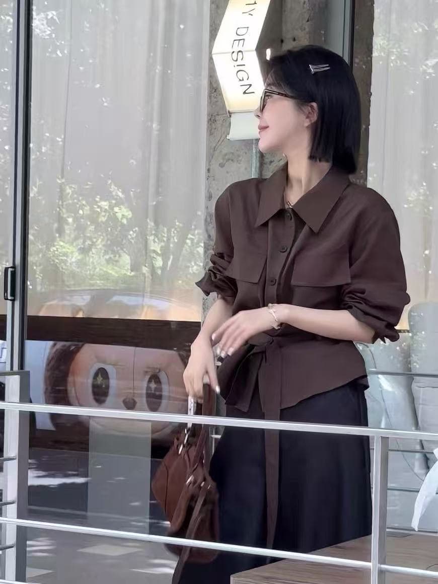 유럽 상품 2026 봄 느슨함 센스 패션 다용도 허리 수축 긴팔 여성 셔츠 디자인 센스 작은 대중 Chic 맨위 트렌디 상세 이미지 3