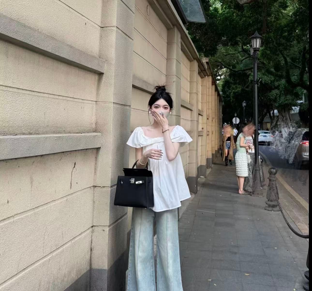 파리 플러그 Na 프랑스식 광장 칼라 압력 여성 셔츠 새로운 디자인 센스 작은 날다 소매 연령 감소 맨위 상세 이미지 2