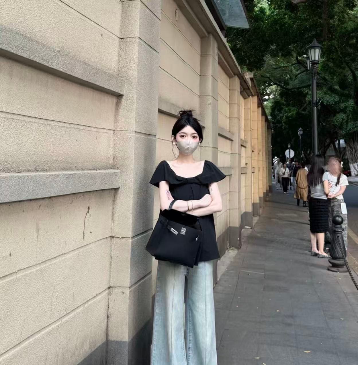 파리 플러그 Na 프랑스식 광장 칼라 압력 여성 셔츠 새로운 디자인 센스 작은 날다 소매 연령 감소 맨위 상세 이미지 3