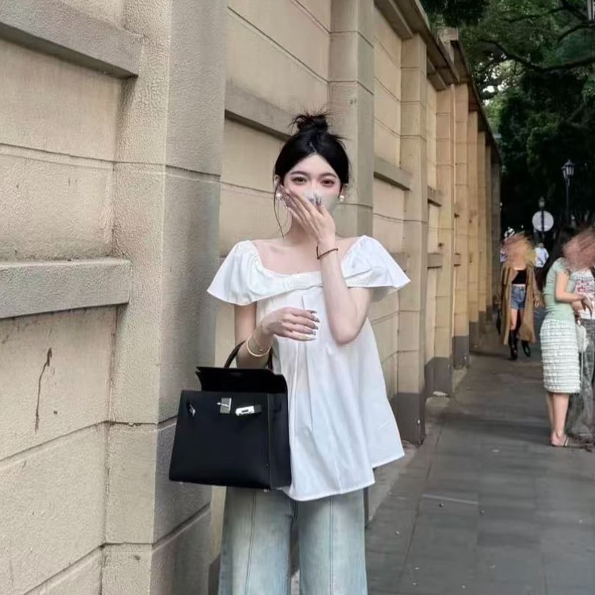 파리 플러그 Na 프랑스식 광장 칼라 압력 여성 셔츠 새로운 디자인 센스 작은 날다 소매 연령 감소 맨위 이미지 2