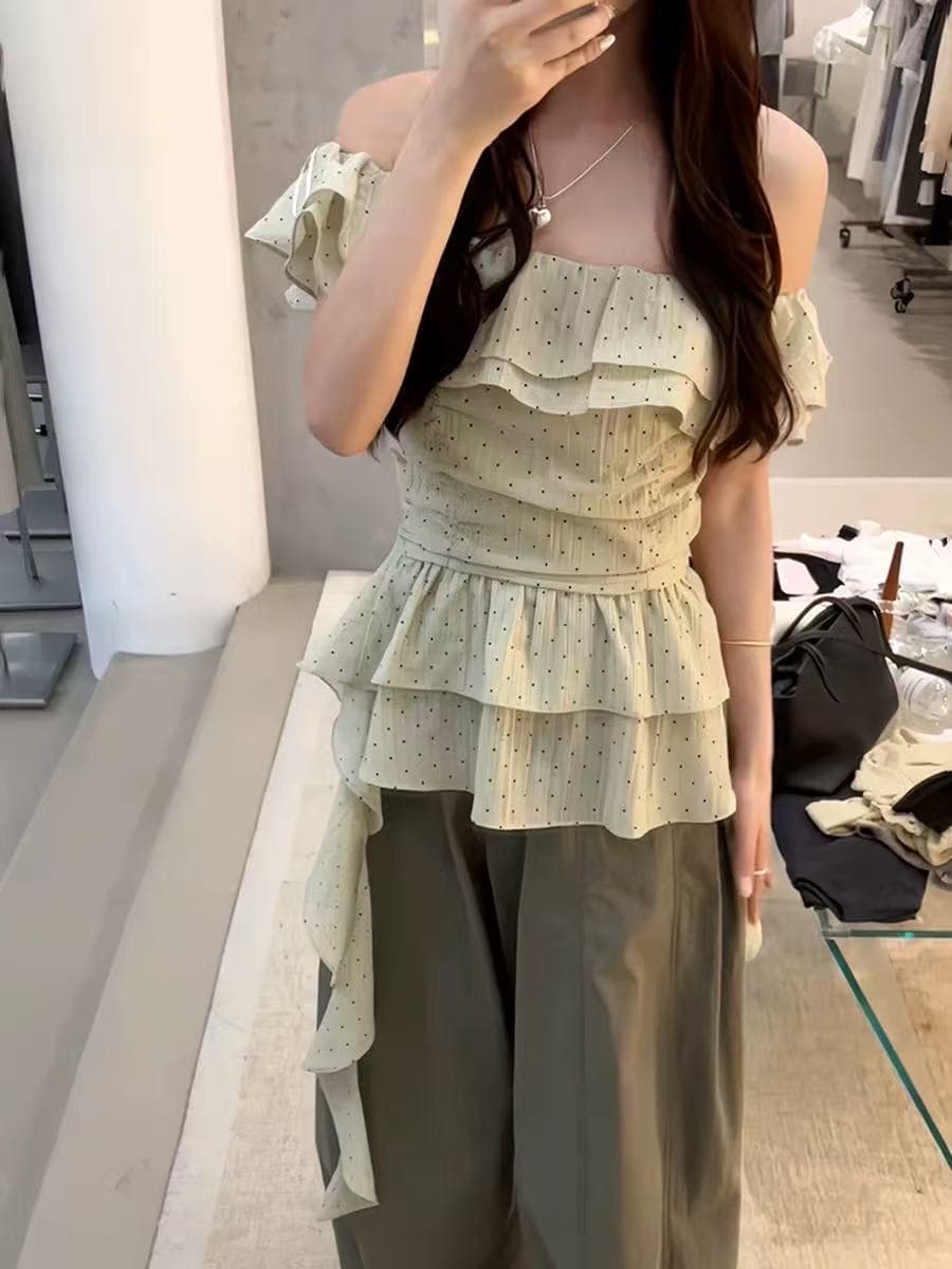 한 부서 프릴 Feifei 소매 허리 수축 레이스업 작은 셔츠 2026 여름 새로운 달콤함 부드러운 바람 슬림해 보이는 맨위 여성 이미지 2