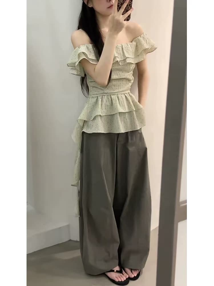 한 부서 프릴 Feifei 소매 허리 수축 레이스업 작은 셔츠 2026 여름 새로운 달콤함 부드러운 바람 슬림해 보이는 맨위 여성 상세 이미지 2