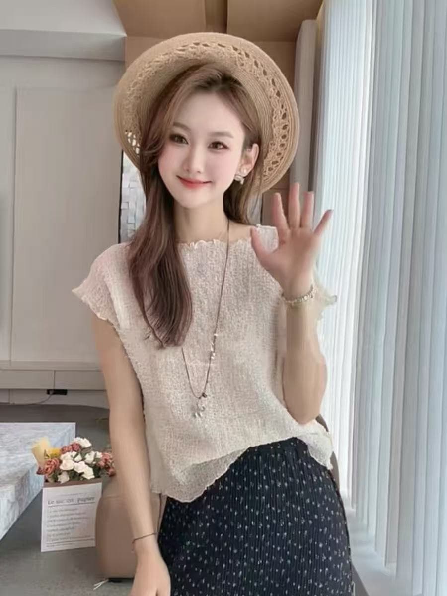 고급 센스 프랑스식 작은 대중 질감 센스 프릴 맨위 여성 여름 새로운 패션 외국 가스 연령 감소 다용도 맨위 상세 이미지 2