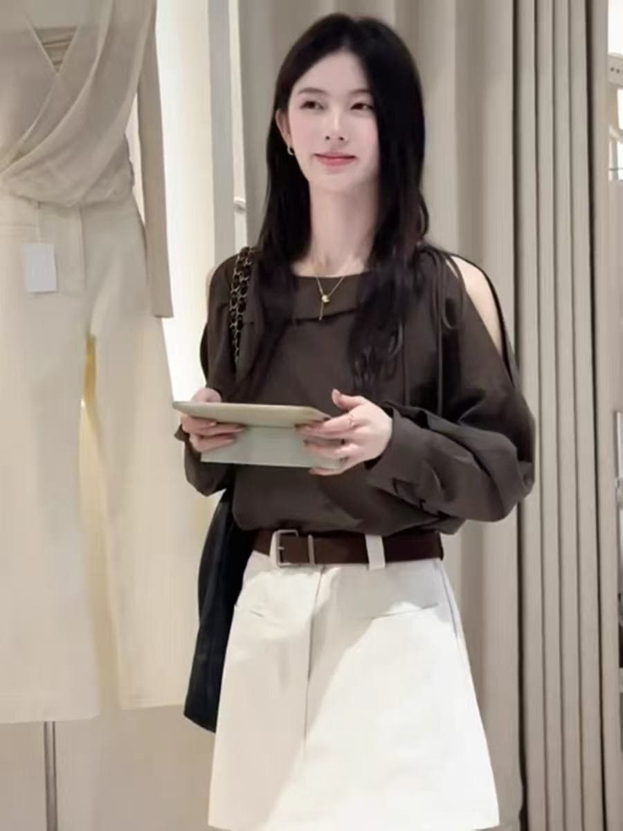 오래된 돈 바람 품격 폴로 칼라 긴팔 오프숄더 여성 셔츠 이른 가을 새로운 고유 한 외국 가스 루즈핏 외출용 다용도 맨위 상세 이미지 3