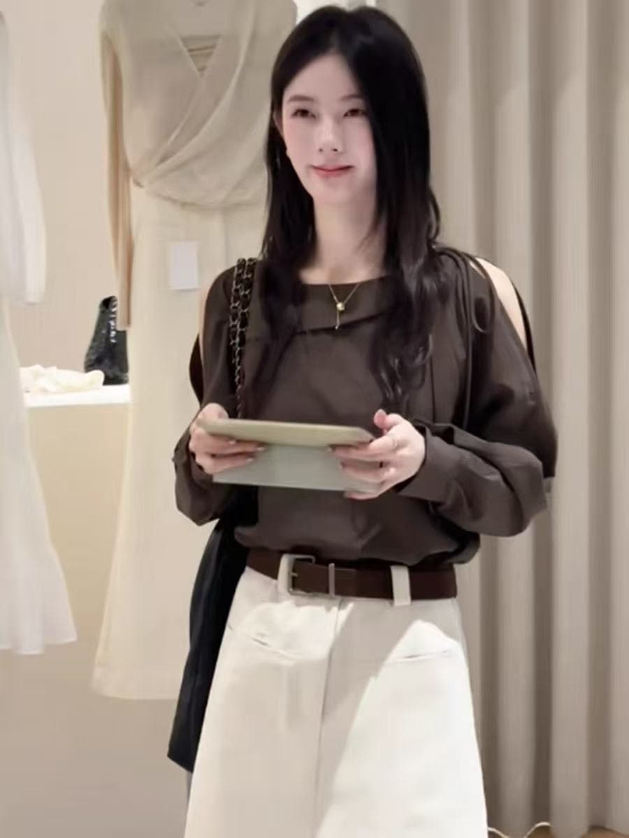 오래된 돈 바람 품격 폴로 칼라 긴팔 오프숄더 여성 셔츠 이른 가을 새로운 고유 한 외국 가스 루즈핏 외출용 다용도 맨위 상세 이미지 4