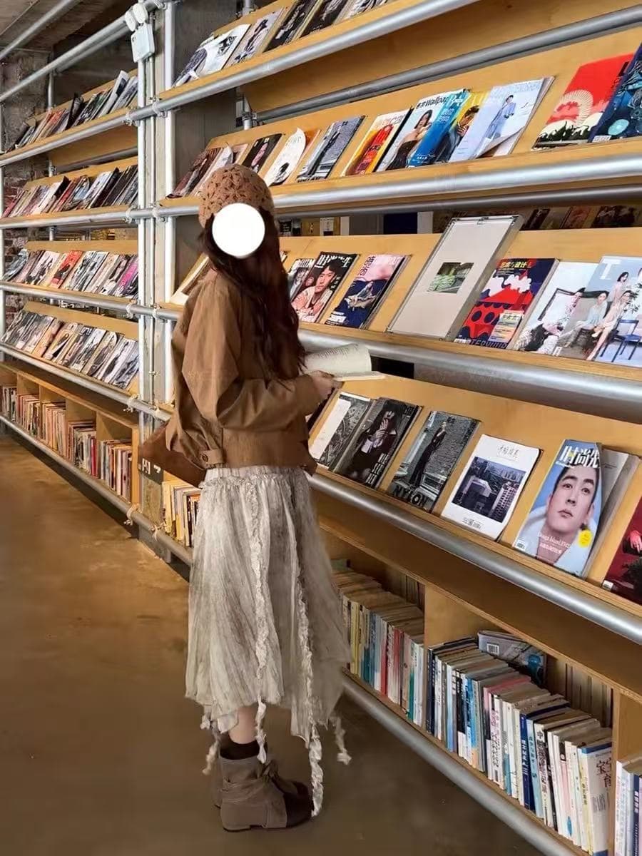 한국 동대문 이른 가을 새로운 마 오래된 순수한 색 후광 염색 다용도 허리밴드 불규칙 문예 중간 길이 반신 스커트 이미지 3