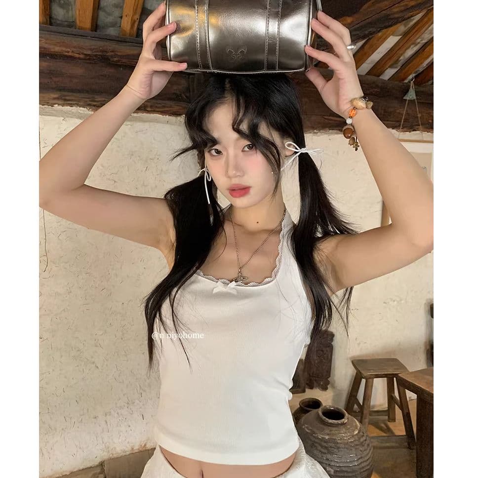 40 1 1 순면 행침 목 레이스 슬립 여성 여름 새로운 인사이드 가져 가라. 쇼트 스타일 디자인 달콤한 매운맛 나비 매듭 맨위 이미지 4