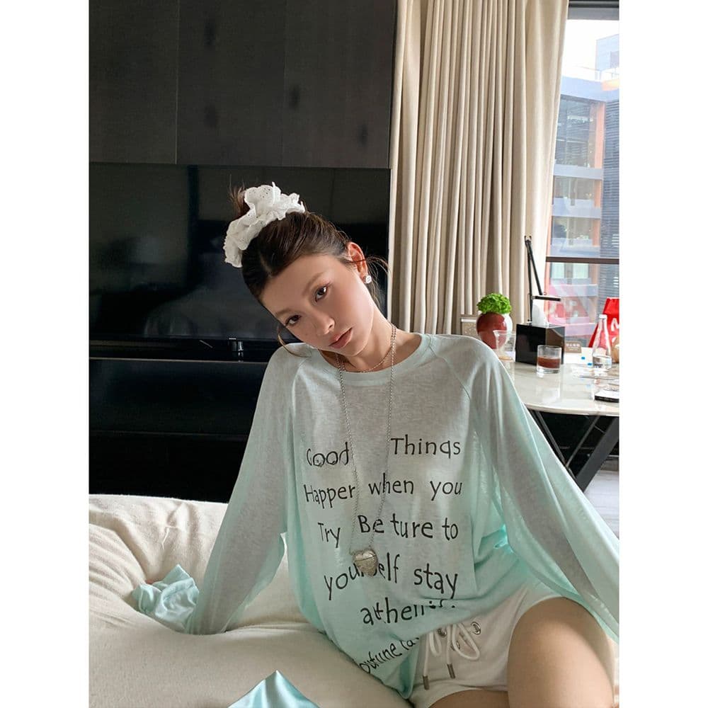 경관 그림 원본 품질 얇고 가벼운 물리학 자외선 차단 블라우스 티셔츠 여성 느긋한 긴팔 맨위