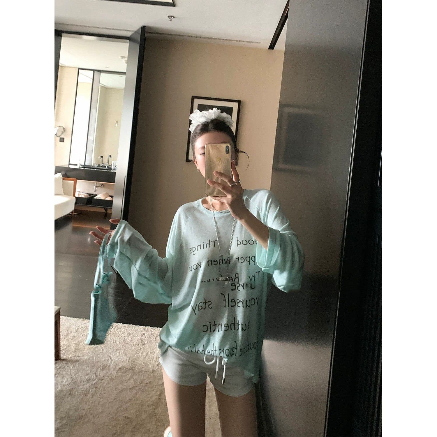 경관 그림 원본 품질 얇고 가벼운 물리학 자외선 차단 블라우스 티셔츠 여성 느긋한 긴팔 맨위 이미지 4