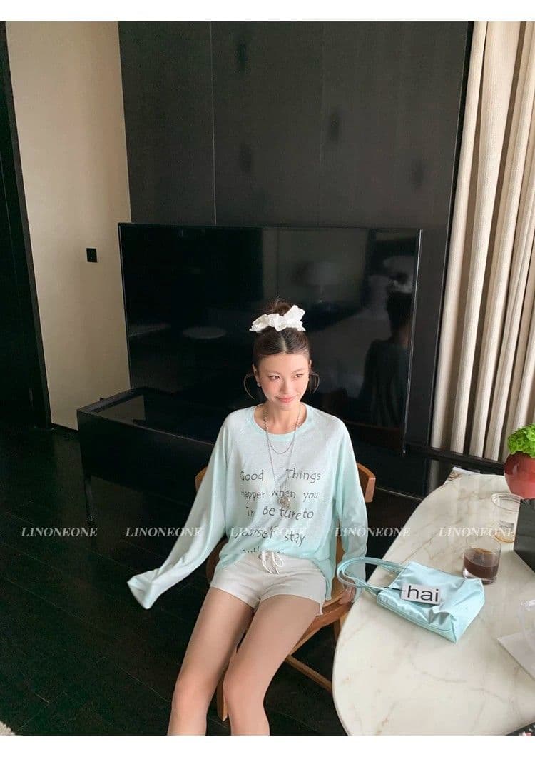 경관 그림 원본 품질 얇고 가벼운 물리학 자외선 차단 블라우스 티셔츠 여성 느긋한 긴팔 맨위 상세 이미지 14