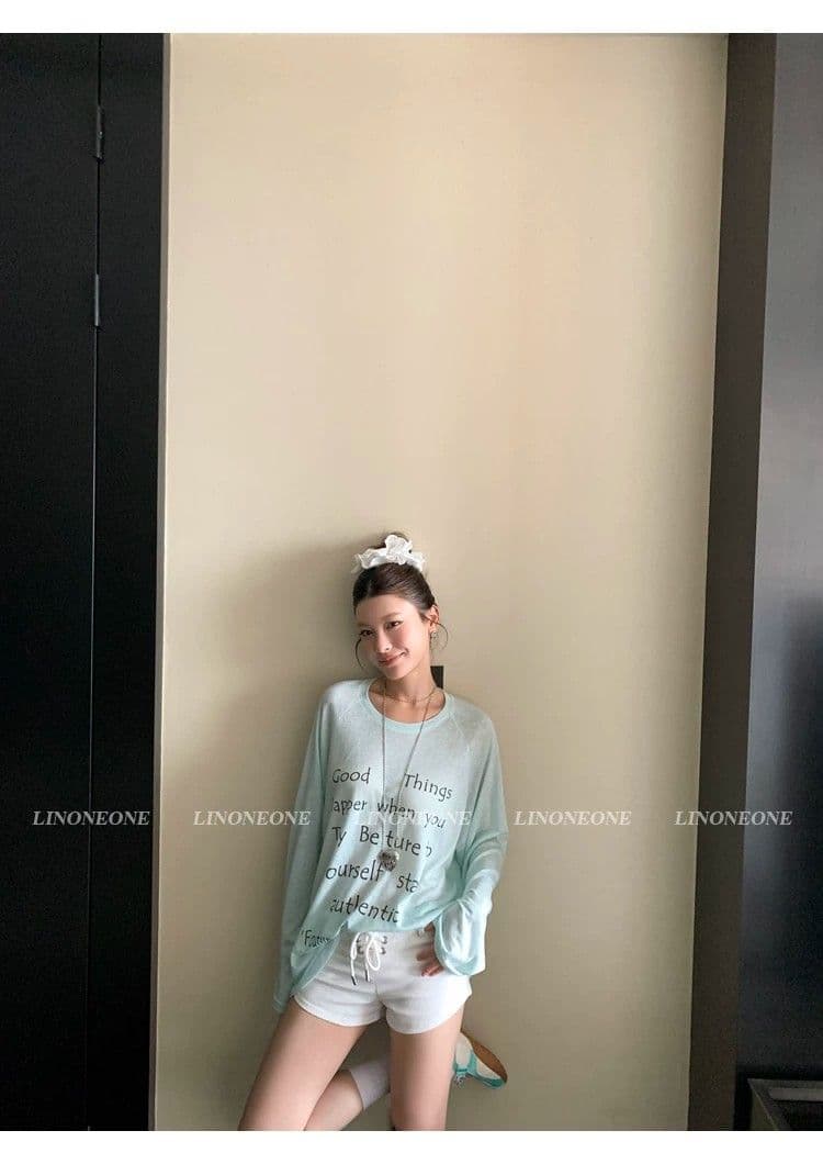 경관 그림 원본 품질 얇고 가벼운 물리학 자외선 차단 블라우스 티셔츠 여성 느긋한 긴팔 맨위 상세 이미지 15