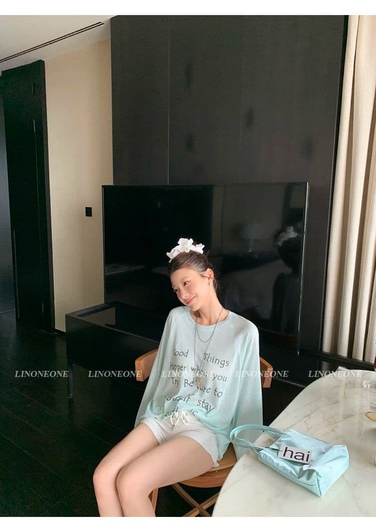 경관 그림 원본 품질 얇고 가벼운 물리학 자외선 차단 블라우스 티셔츠 여성 느긋한 긴팔 맨위 상세 이미지 16