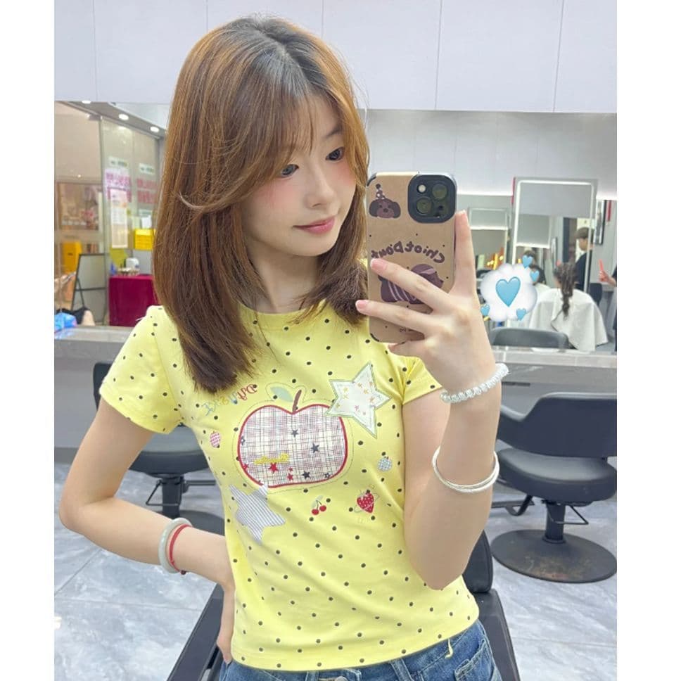 220 그램 40 1 1 순면 한 부서 새로운 패션 디자인 센스 라운드 넥 도트 무늬 프린트 반팔 맨위