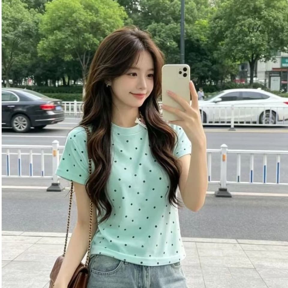 220 그램 40 1 1 순면 한 부서 새로운 패션 라운드 넥 도트 무늬 반팔 공란 에디션 맨위 이후 패키지 칼라 이미지 4