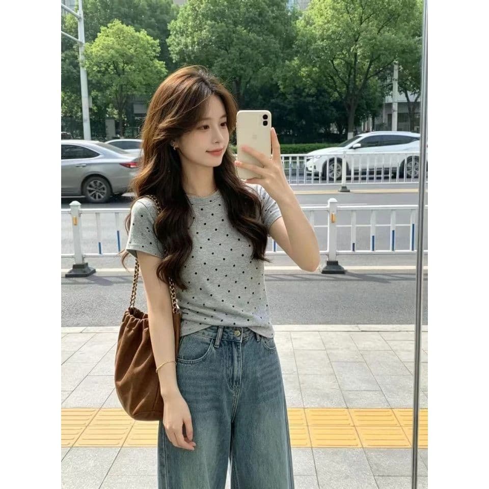 220 그램 40 1 1 순면 한 부서 새로운 패션 라운드 넥 도트 무늬 반팔 공란 에디션 맨위 이후 패키지 칼라 상세 이미지 6
