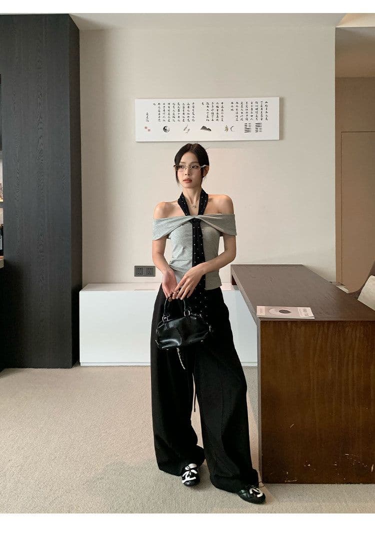 원본 것 회색 오프숄더 반팔 티셔츠 여성 여름 몸매 가꾸기 슬림해 보이는 한 부서 품격 오프숄더 맨위 상세 이미지 11