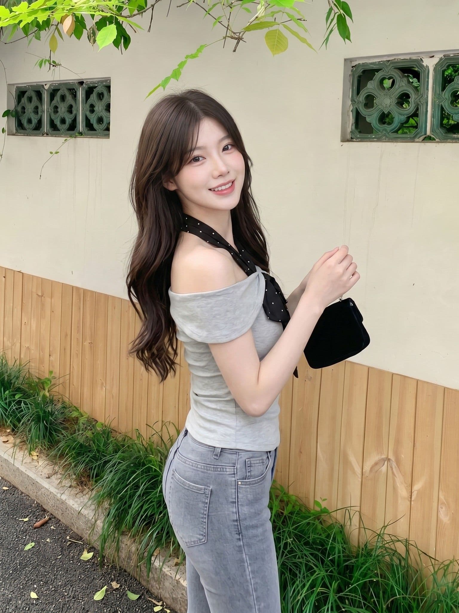 원본 것 오프숄더 도트 무늬 넥타이 반팔 티셔츠 여성 여름 디자인 센스 오프숄더 핫걸 쇼트 스타일 맨위 상세 이미지 5
