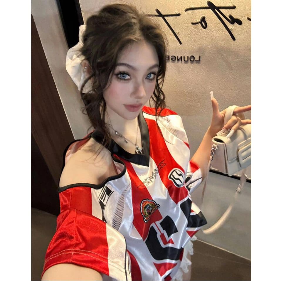 40 더블 실 원본 원단 원본 솜씨 강아지 자수 학원 스타일 반팔 티셔츠 여성 체크무늬 페이크 레이어드 여름 이미지 2