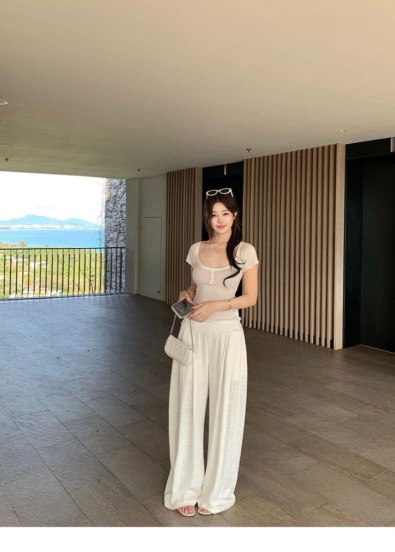 원본 원단 대 u 칼라 반팔 티셔츠 여성 여름 프로 피부 얇고 가벼운 작은 날다 소매 맨위 상세 이미지 7
