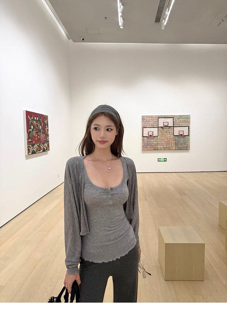 원본 원단 대 u 칼라 반팔 티셔츠 여성 여름 프로 피부 얇고 가벼운 작은 날다 소매 맨위 상세 이미지 12