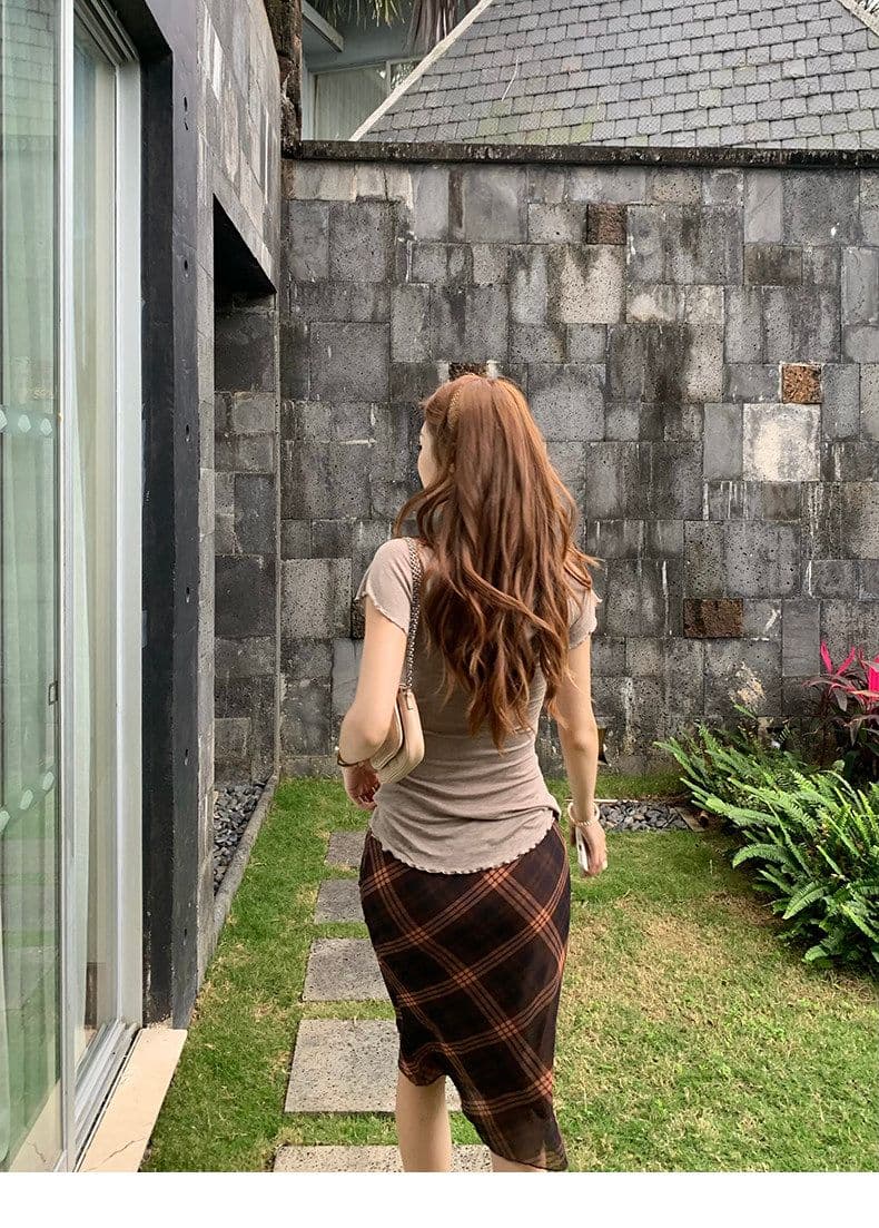 원본 원단 대 u 칼라 반팔 티셔츠 여성 여름 프로 피부 얇고 가벼운 작은 날다 소매 맨위 상세 이미지 19