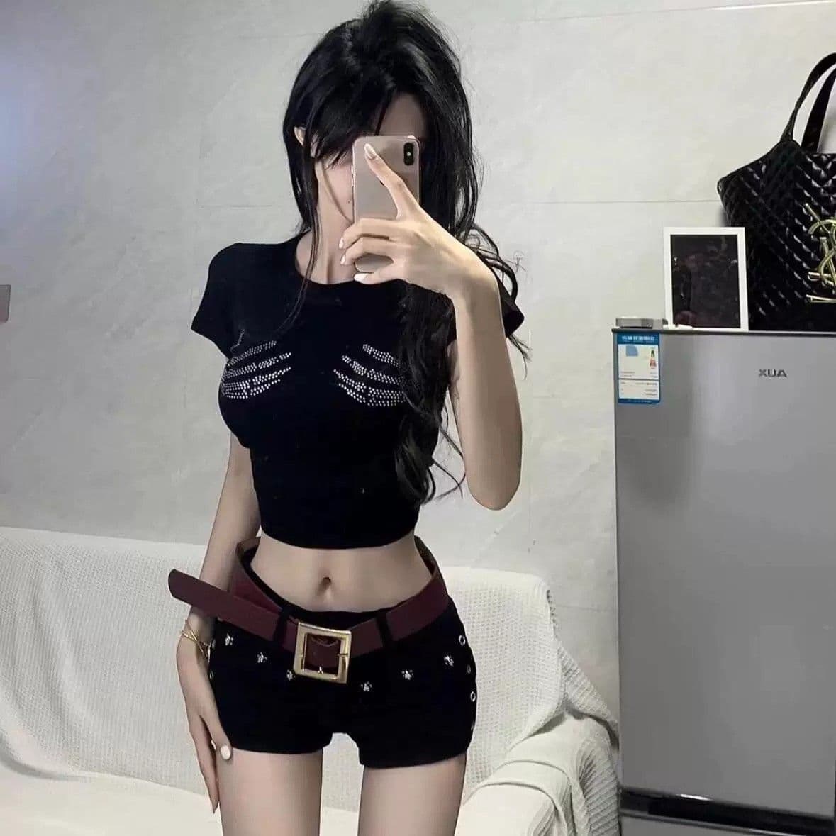 경관 그림 원본 품질 아메리칸 높음 거리 클로 핫픽스 반팔 티셔츠 여성 여름 이미지 4