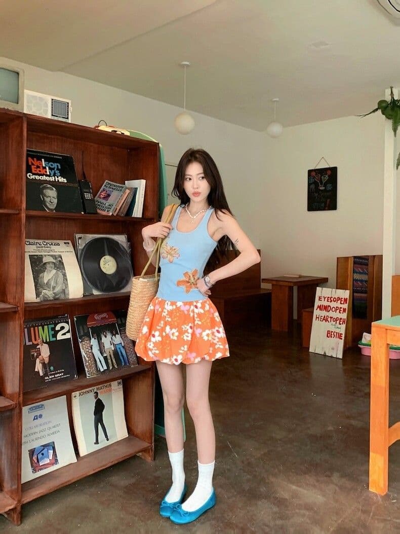 kull 착용 가져 가라. 세트 꽃 프린트 단어 캐미솔 여름 꽃밭 반신 스커트 미니 스커트 투피스 세트 상세 이미지 18