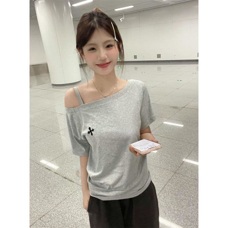 40 오스트리아 세대 서울 92 면 8 암모니아 Lun 220 그램 비스듬한 어깨 오프숄더 티셔츠 새로운 프린트 맨위 이미지 4