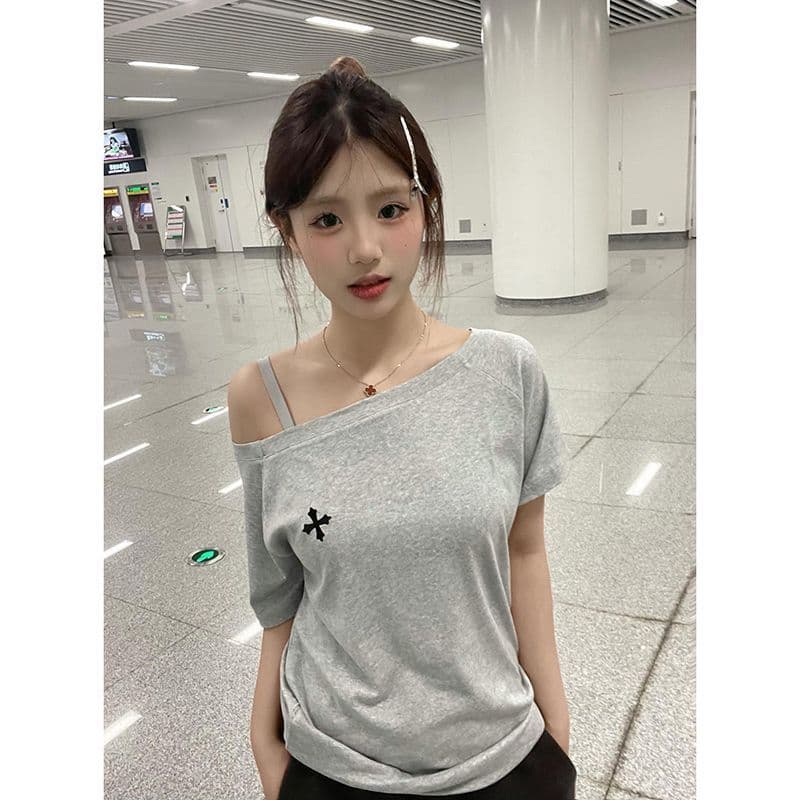40 오스트리아 세대 서울 92 면 8 암모니아 Lun 220 그램 비스듬한 어깨 오프숄더 티셔츠 새로운 프린트 맨위 상세 이미지 2