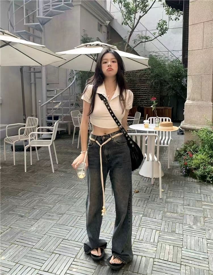 40 카운터 면 리브 아메리칸 POLO 칼라 반팔 긍정적 인 어깨 티셔츠 여성 몸매 가꾸기 슬림해 보이는 쇼트 스타일 핫걸 맨위 상세 이미지 9