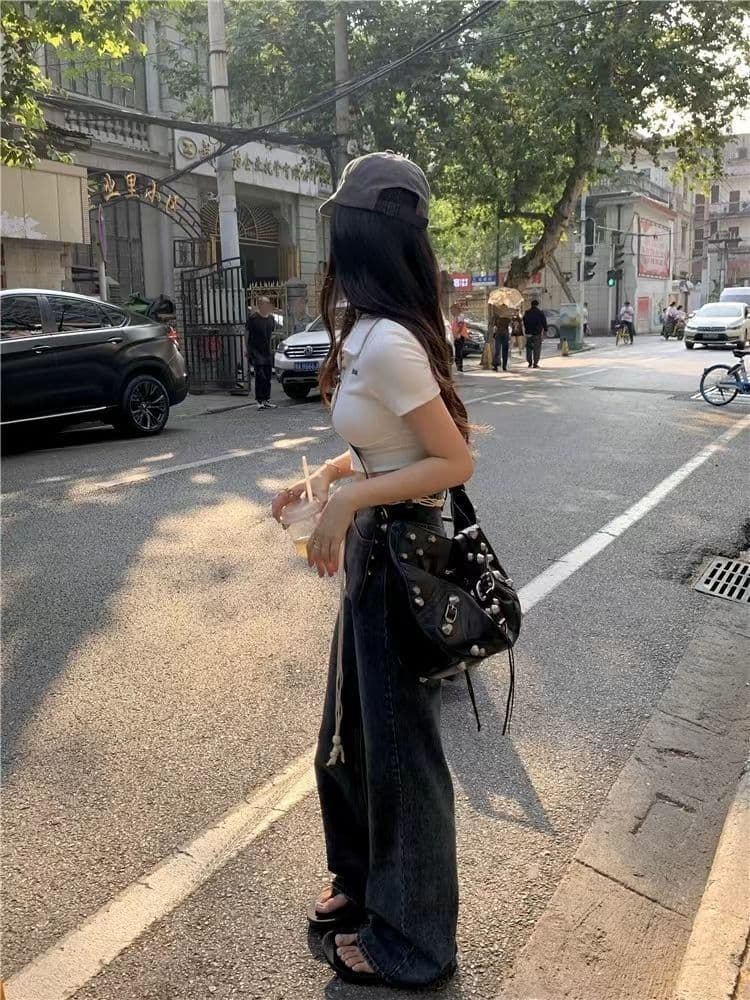 40 카운터 면 리브 아메리칸 POLO 칼라 반팔 긍정적 인 어깨 티셔츠 여성 몸매 가꾸기 슬림해 보이는 쇼트 스타일 핫걸 맨위 상세 이미지 15