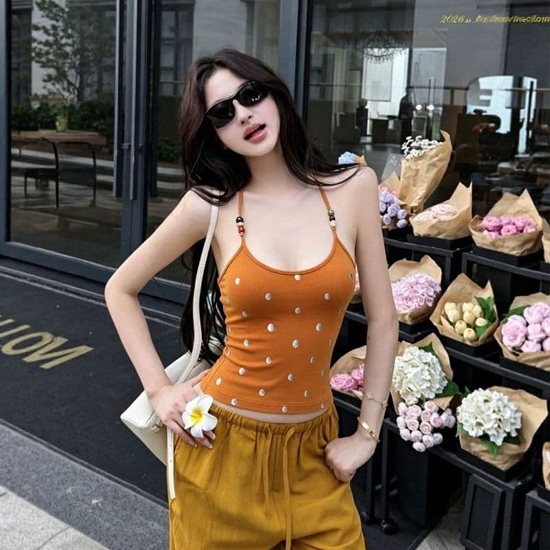 사람들 면 260g 프랑스식 비즈 행침 목 도트 무늬 캐미솔 여름 몸매 가꾸기 슬림해 보이는 핫걸 외출용 슬립 이미지 4