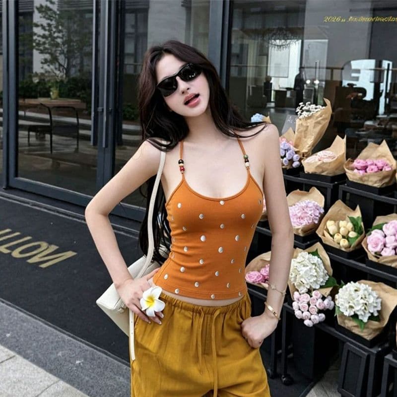 사람들 면 260g 프랑스식 비즈 행침 목 도트 무늬 캐미솔 여름 몸매 가꾸기 슬림해 보이는 핫걸 외출용 슬립 상세 이미지 5