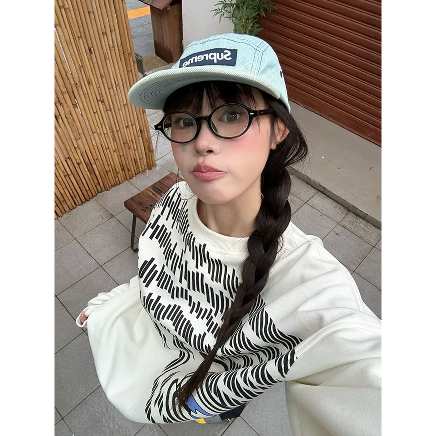 경관 그림 350 그램 후아 면 복합 우유 실크 알파벳 프린트 가을 겨울 루즈핏 캐주얼 긴팔 이미지 3