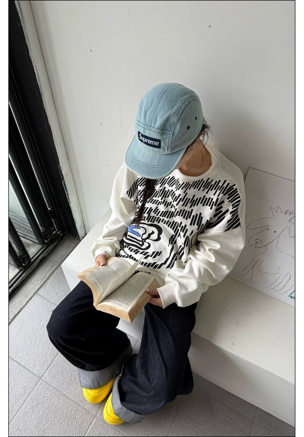 경관 그림 350 그램 후아 면 복합 우유 실크 알파벳 프린트 가을 겨울 루즈핏 캐주얼 긴팔 상세 이미지 6