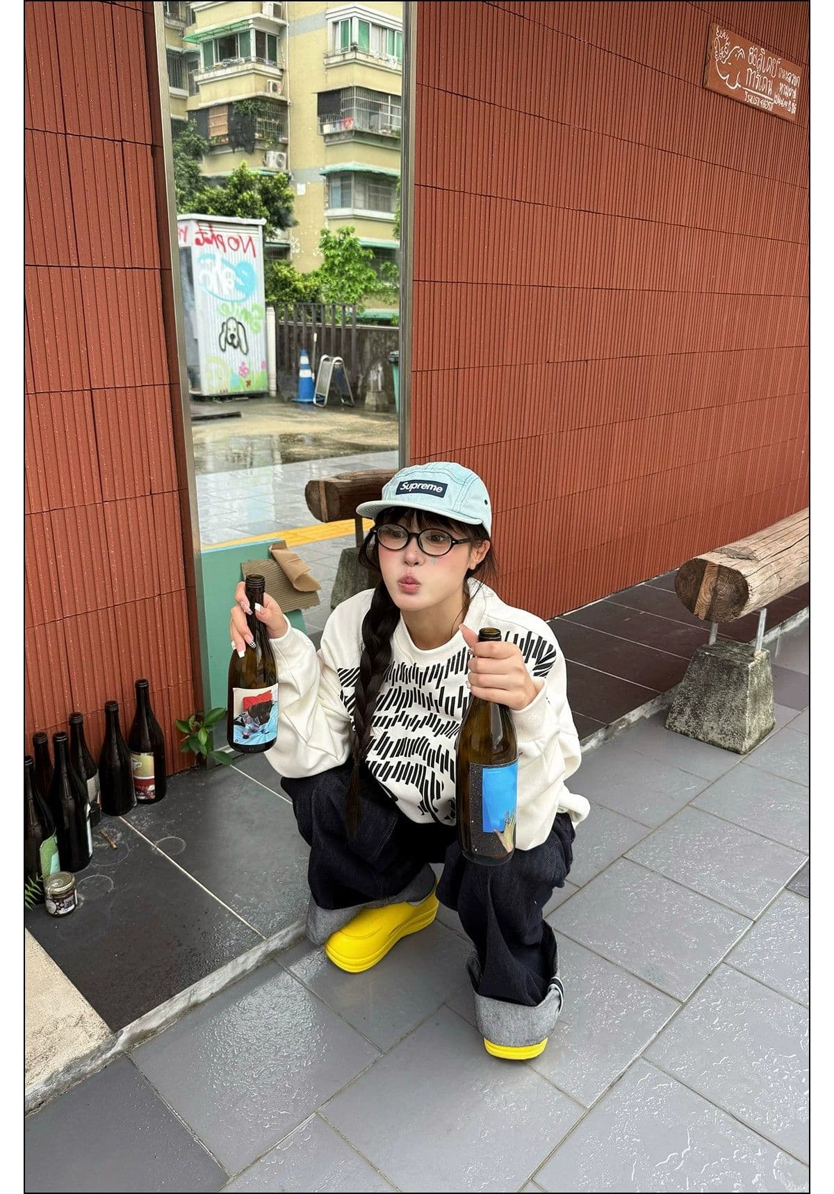 경관 그림 350 그램 후아 면 복합 우유 실크 알파벳 프린트 가을 겨울 루즈핏 캐주얼 긴팔 상세 이미지 8