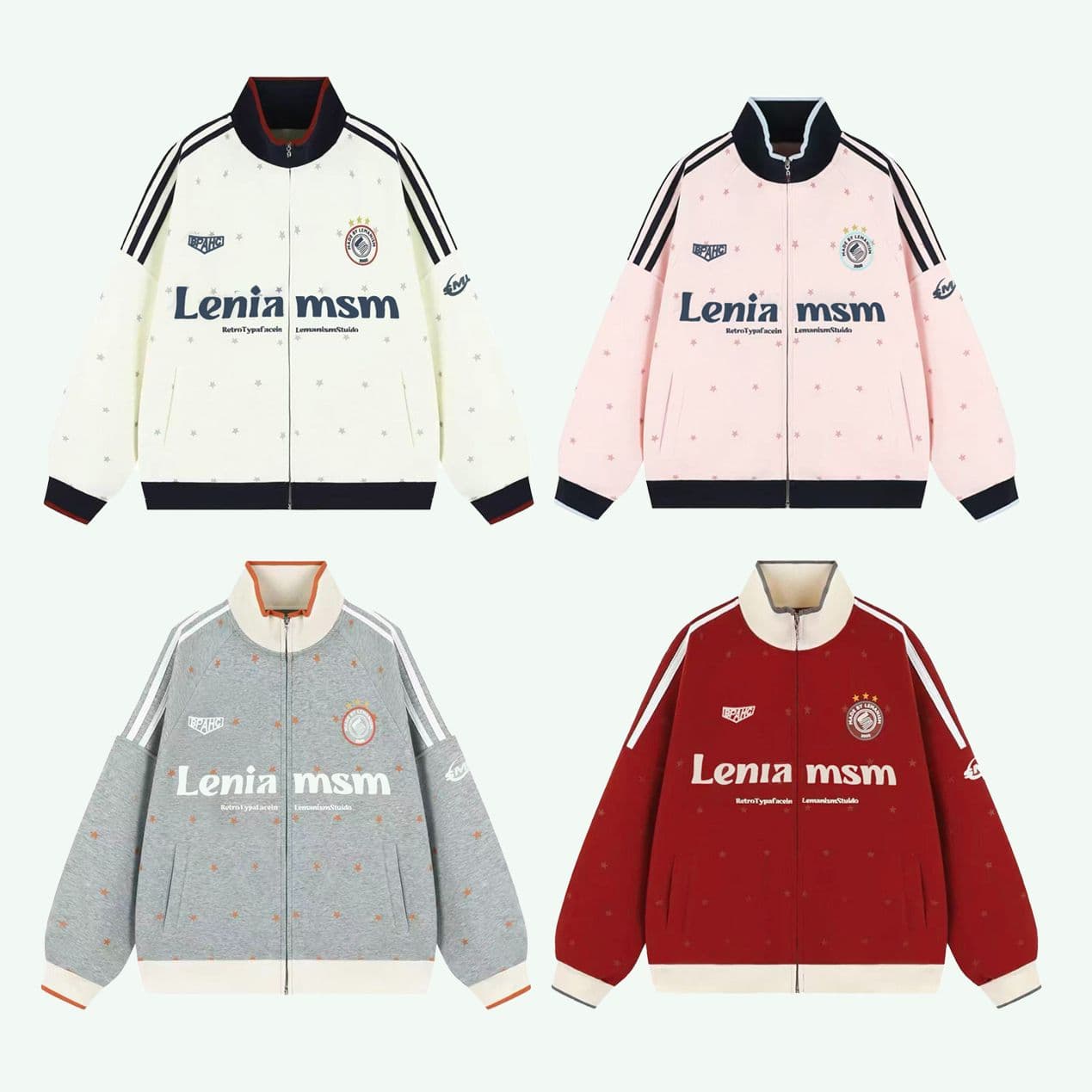 후아 면 원단 원본 솜씨 학원 스타일 별 프린트 스탠드 칼라 오픈 가디건 지퍼 후드티 재킷 남녀 가을 겨울