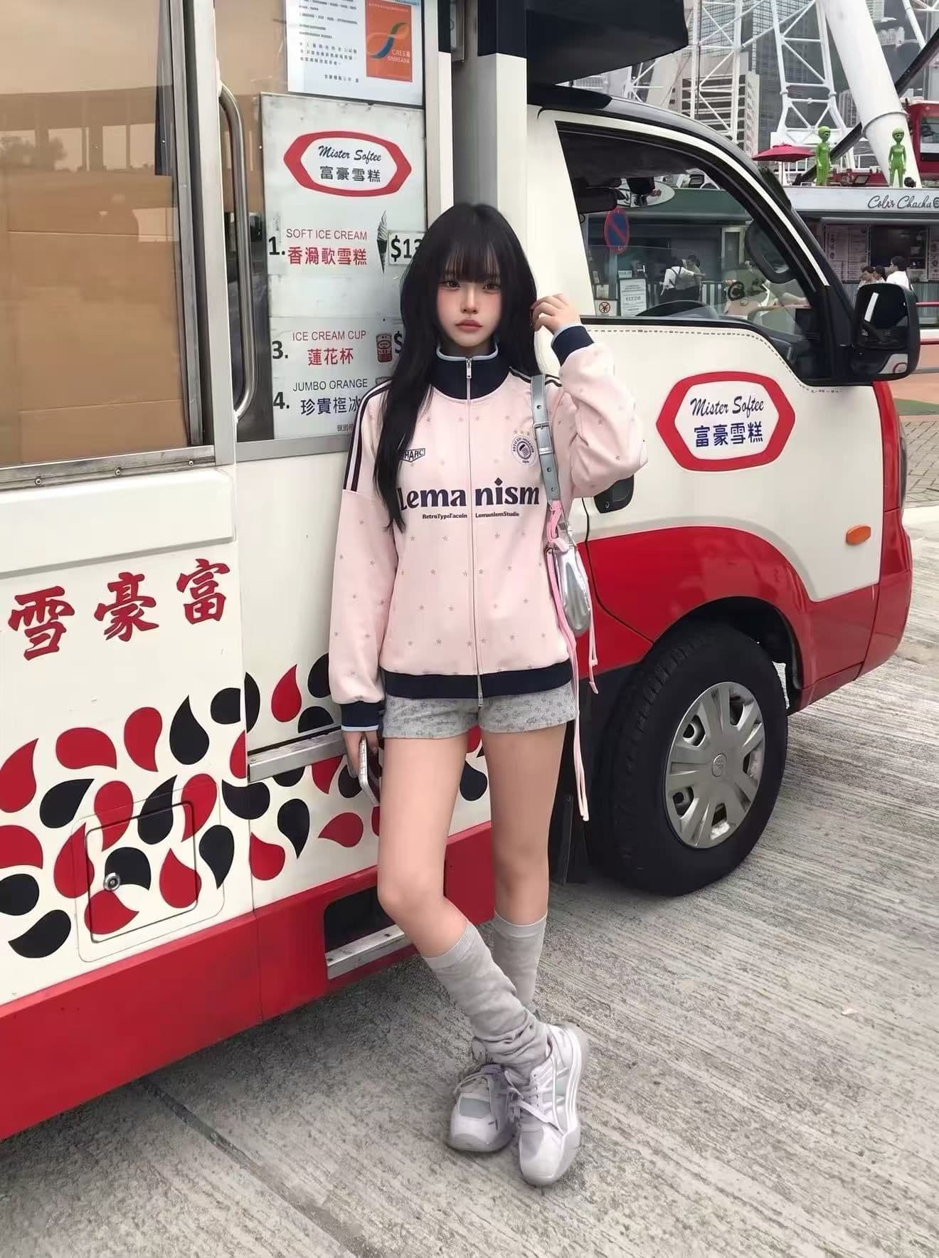 후아 면 원단 원본 솜씨 학원 스타일 별 프린트 스탠드 칼라 오픈 가디건 지퍼 후드티 재킷 남녀 가을 겨울 상세 이미지 6
