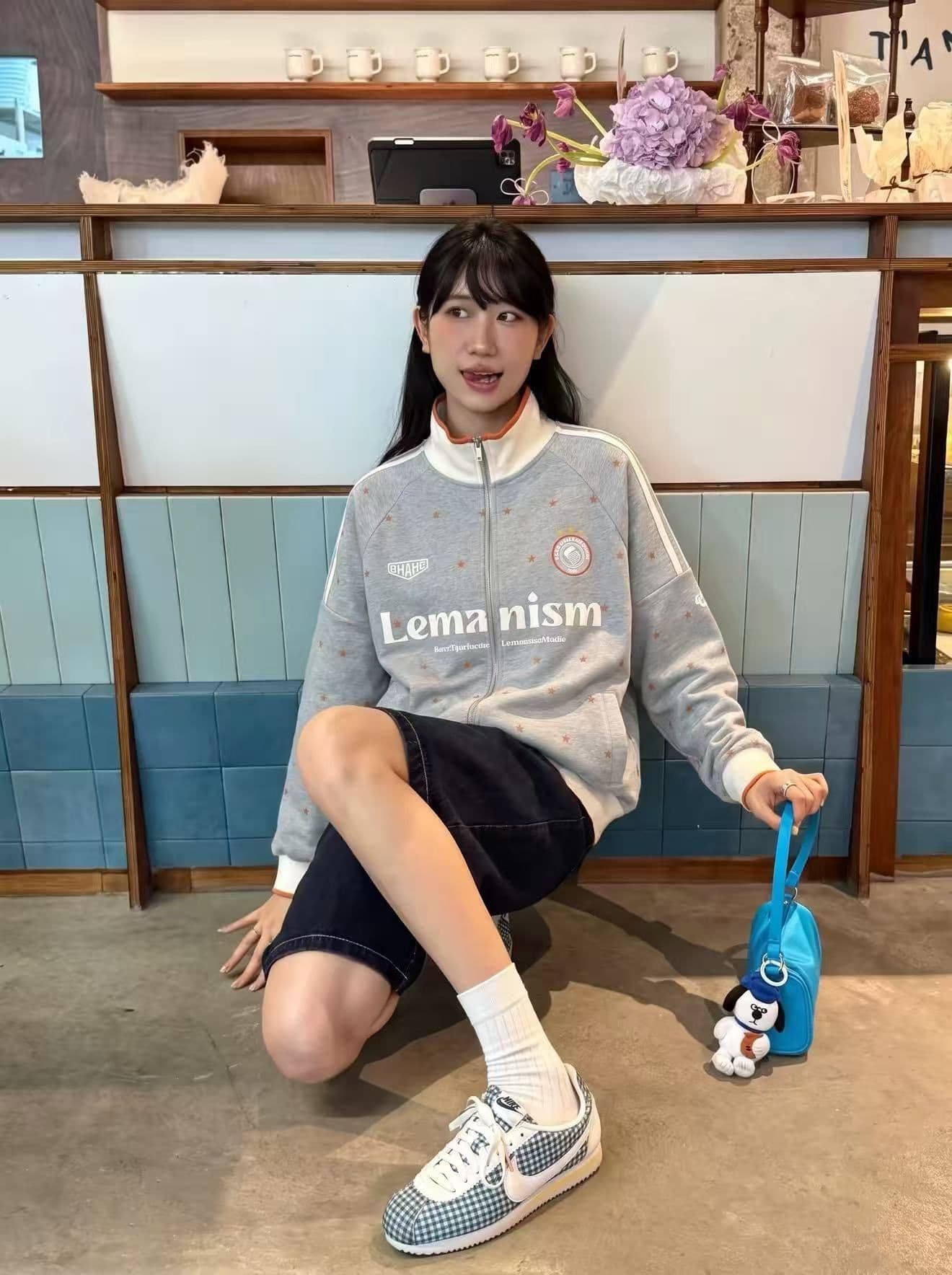 후아 면 원단 원본 솜씨 학원 스타일 별 프린트 스탠드 칼라 오픈 가디건 지퍼 후드티 재킷 남녀 가을 겨울 상세 이미지 16
