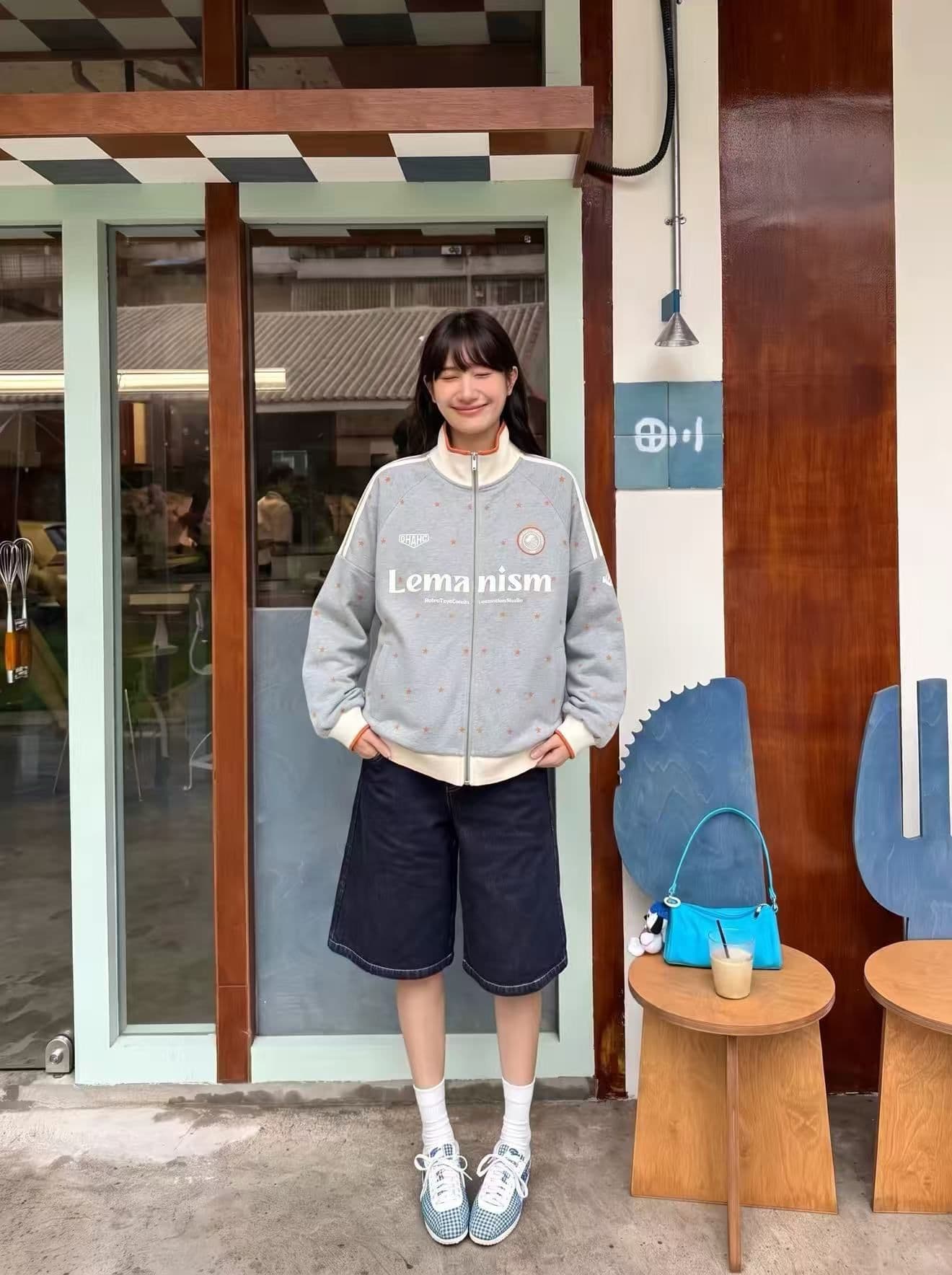 후아 면 원단 원본 솜씨 학원 스타일 별 프린트 스탠드 칼라 오픈 가디건 지퍼 후드티 재킷 남녀 가을 겨울 상세 이미지 17
