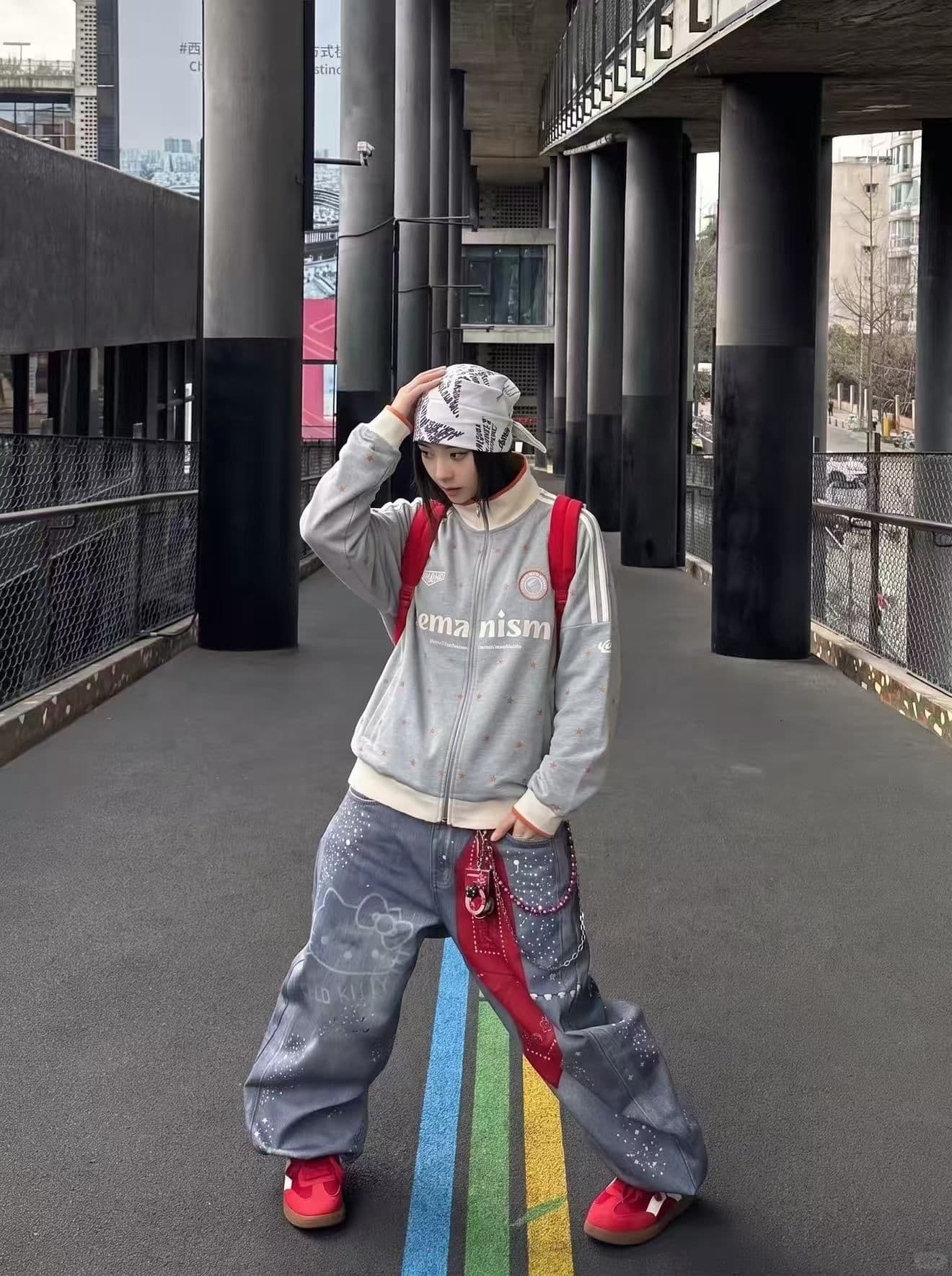 후아 면 원단 원본 솜씨 학원 스타일 별 프린트 스탠드 칼라 오픈 가디건 지퍼 후드티 재킷 남녀 가을 겨울 상세 이미지 20