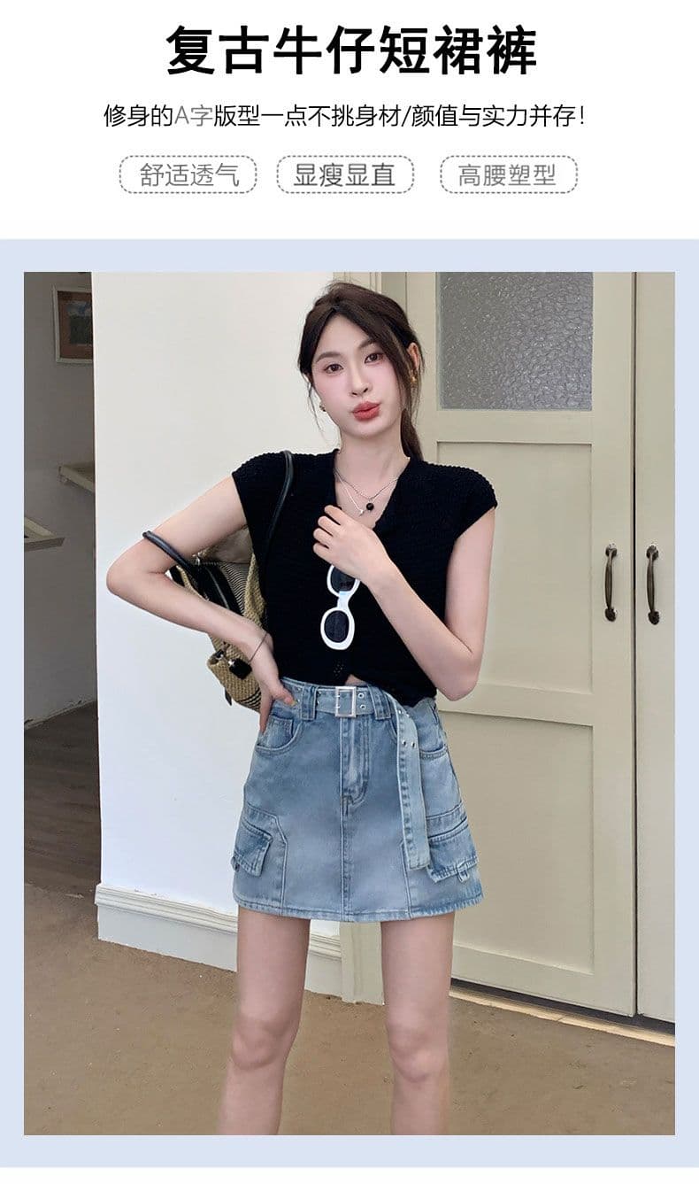 실사 데님 짧은 치마바지 여성 파란색 타이트 스커트 한 마디 워크웨어 핫걸 상세 이미지 1