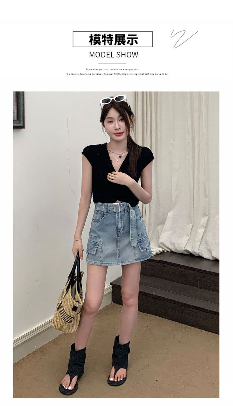 실사 데님 짧은 치마바지 여성 파란색 타이트 스커트 한 마디 워크웨어 핫걸 상세 이미지 10