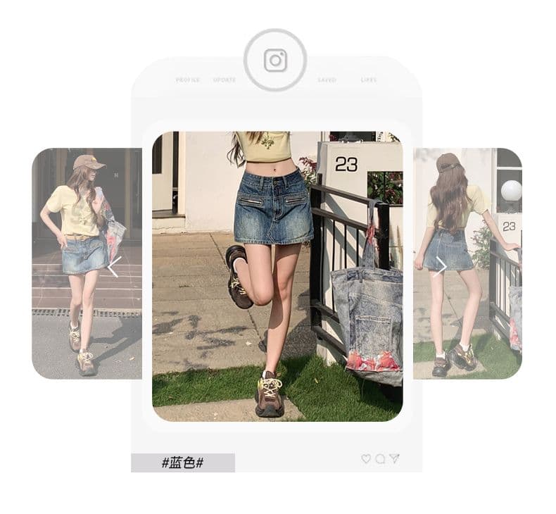 실사 하이웨이스트 새로운 레트로 핫걸 미니 스커트 한 마디 치마 다용도 노출 방지 타이트 스커트 데님 스커트 반신 스커트 여름 상세 이미지 8