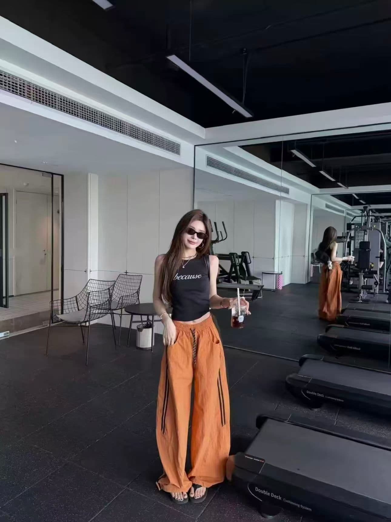 일몰 황혼 검정색 알파벳 단어 조끼 더러운 주황색 속도 건조한 워크웨어 팬츠 세트 이미지 4